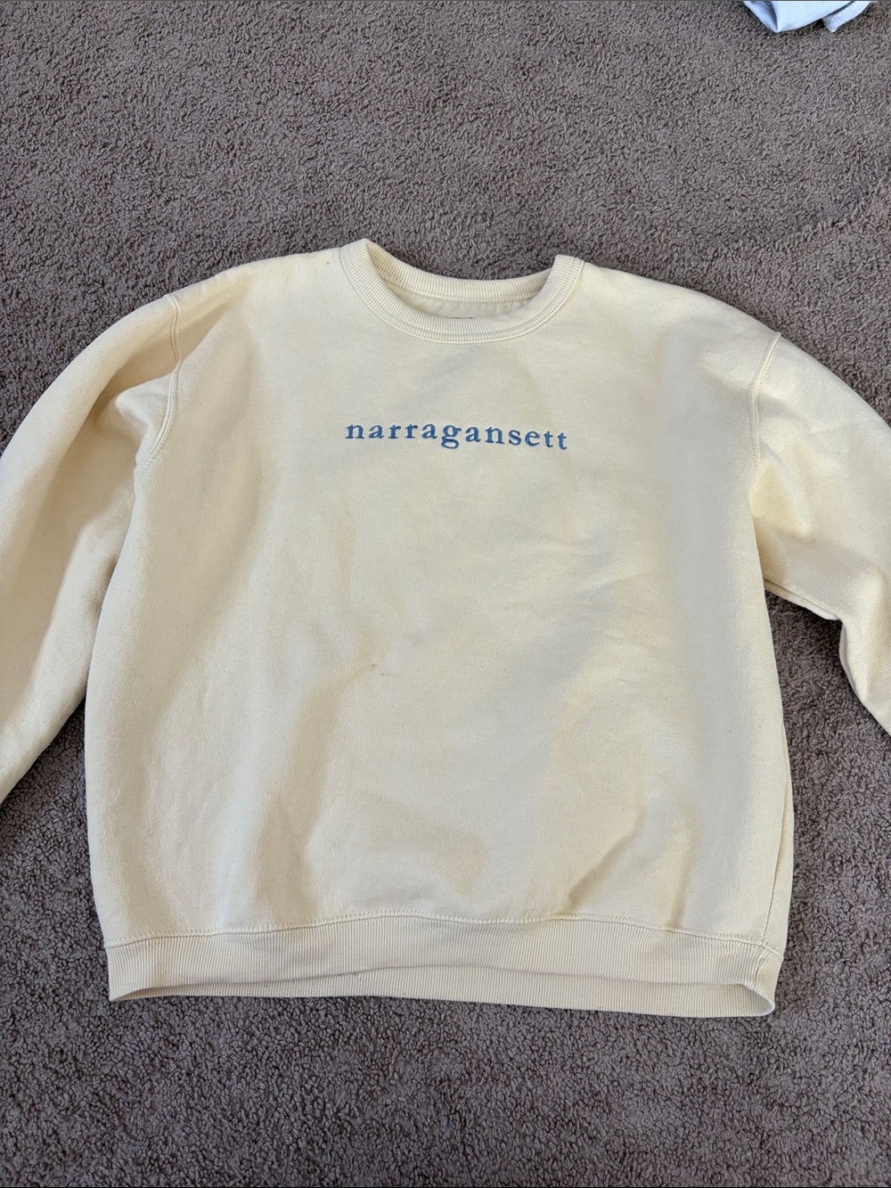 Narragansett Classic Crewneck Sweatshirt - Yellow with Blue Logo (tiny stain)